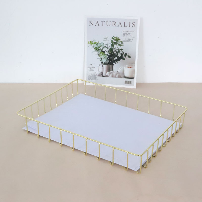 Desk Iron A4 File Storage Basket Office Magazine Basket Metal Tray Fruit Basket Clutter Organizer Text