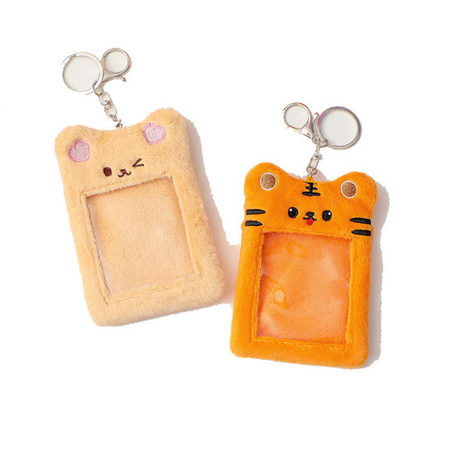 INS Korean plush bear Guka card holder Polaroid 3-inch photo card holder keychain cartoon small card pendant