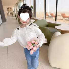 童装女童衬衫春季2026新款韩版蕾丝花边白色棉布女宝宝洋气上衣潮
