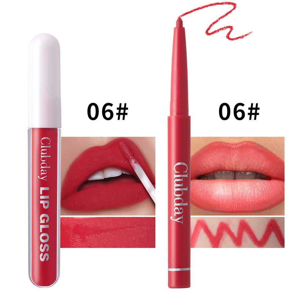 Clubday Lip Makeup 1+1 Set: Velvet Matte, Water-repellent Lip Gloss and Outlining Lip Pen undefined
