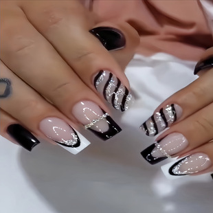 Simple short leopard line dairy cow print French wearing nail nail piece finished wholesale fake nail nail art patch set