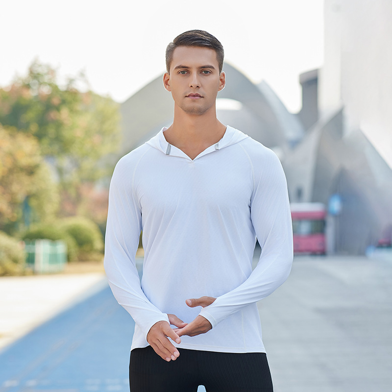 Suéter de primavera y verano para hombres entrenamiento al aire libre de Maratón de manga larga de secado rápido camiseta de carrera de fitness con capucha transpirable