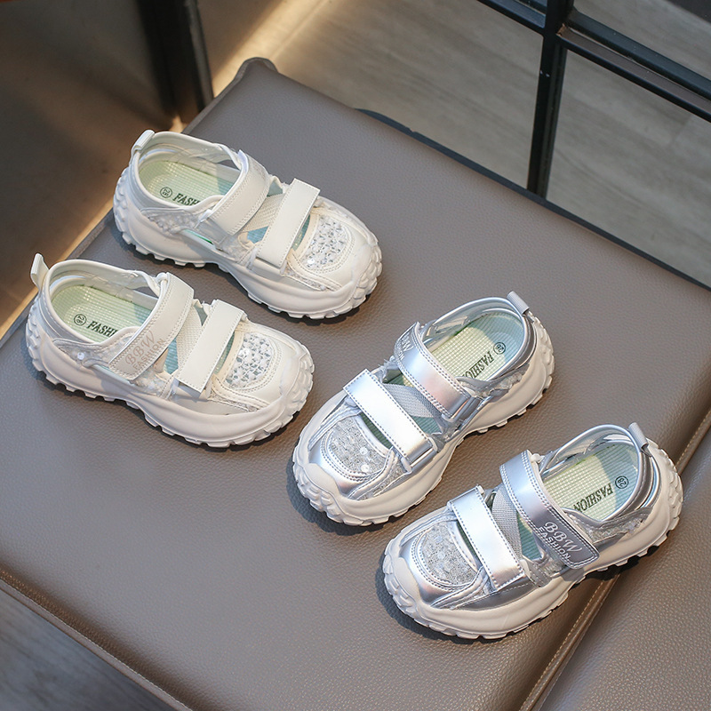 2025 Summer Boys' Sports Frame Shoes Hollow Breathable Anti-Slip Soft Sole Medium and Large Girls' Baotou Sports Sandals