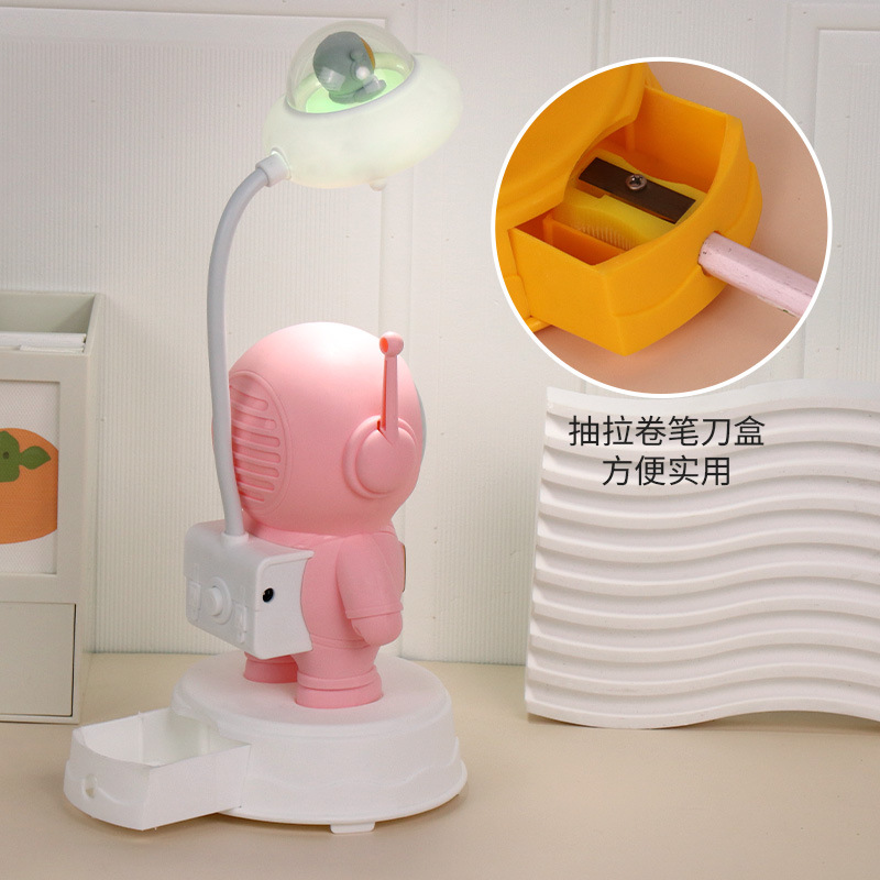 Dibujos animados astronauta Rana dinosaurio unicornio sacapuntas lámpara de mesa USB recargable habitación de los niños LED protección de los ojos lámpara de mesa