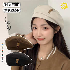 秋冬新款保暖毛呢贝雷帽时尚通勤韩版可爱卡通显脸小画家帽鸭舌帽