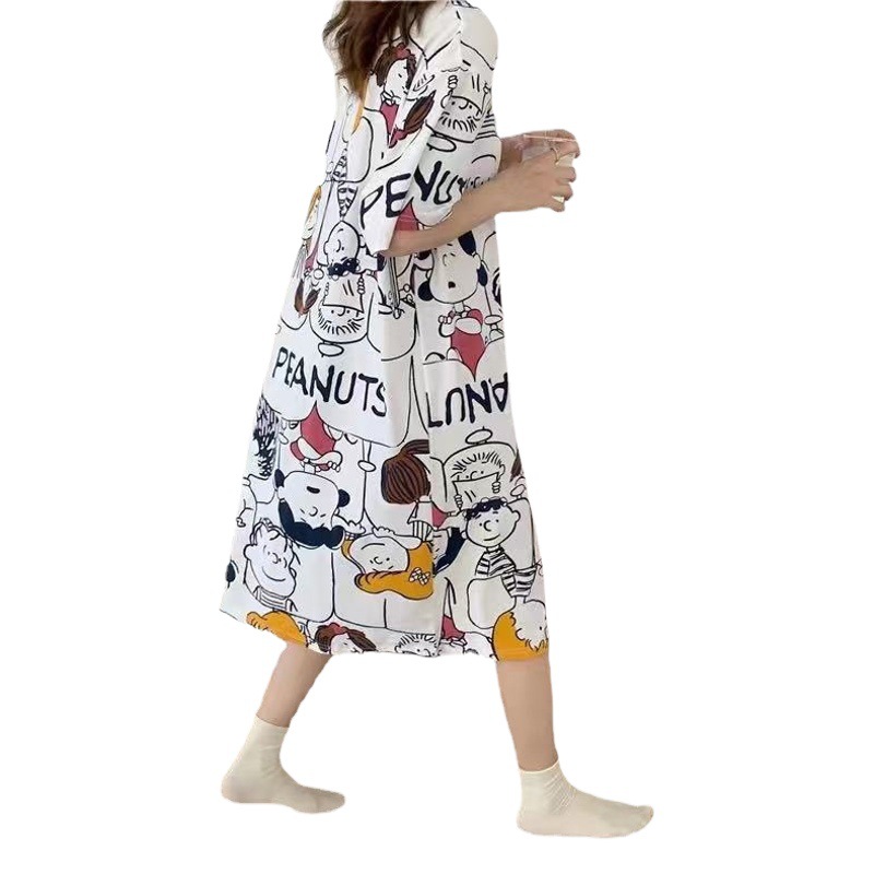 Pijamas finos de verano para mujer, camisón moderno y popular de 2024, vestido corto de manga corta, dulce y lindo
