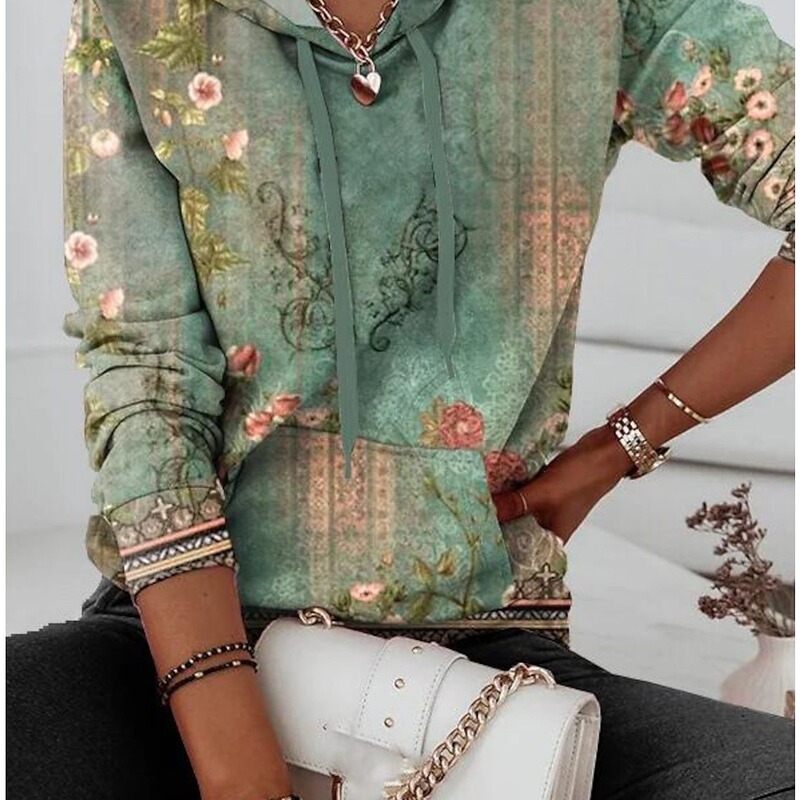 Cross-border generation women's hoodie floral print fashion sports hoodie source factory long-sleeved sweater Cross-border generation women's hoodie floral print fashion sports hoodie source factory long-sleeved sweater