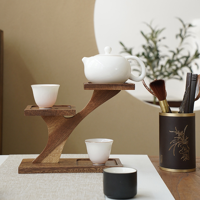 Accesorios de mesa de madera para la ceremonia del té Taza de té sala de estar cocina mesa de té organizar artículos estantes de almacenamiento estantes de tazas estantes de capas