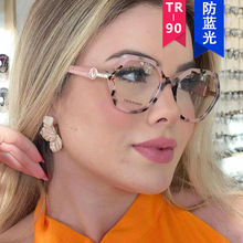 V多边形眼镜框TR90防蓝光2023新款欧美平光镜潮流个性ins眼镜架女