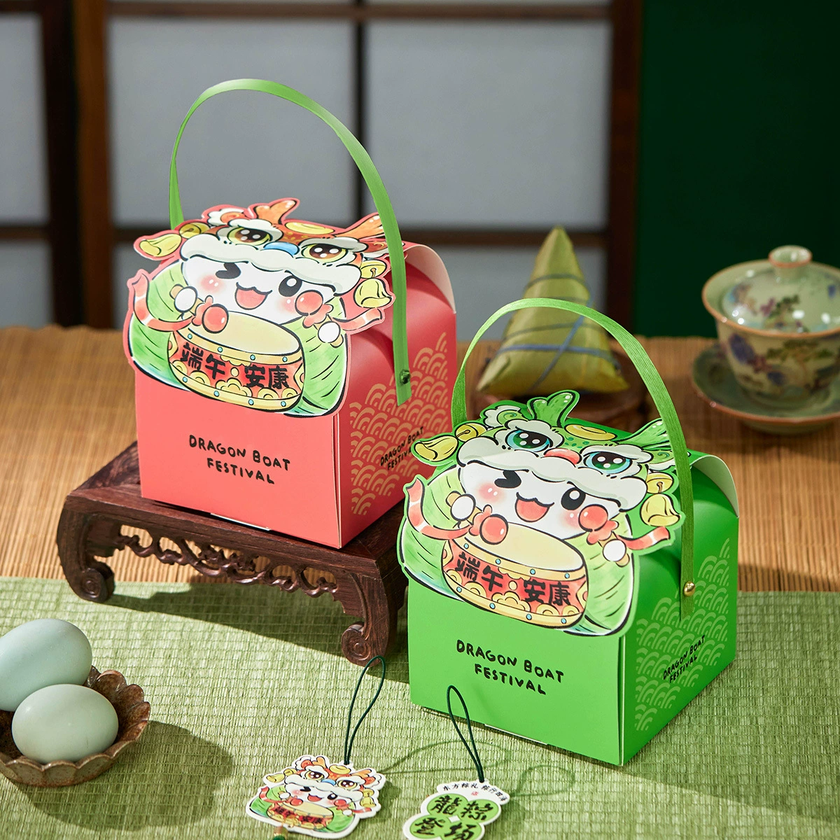 2025 Праздник лодок-драконов Мультфильм пельмени упаковка Детский сад подарки милые пельмени соленые утиные яйца портативная подарочная коробка