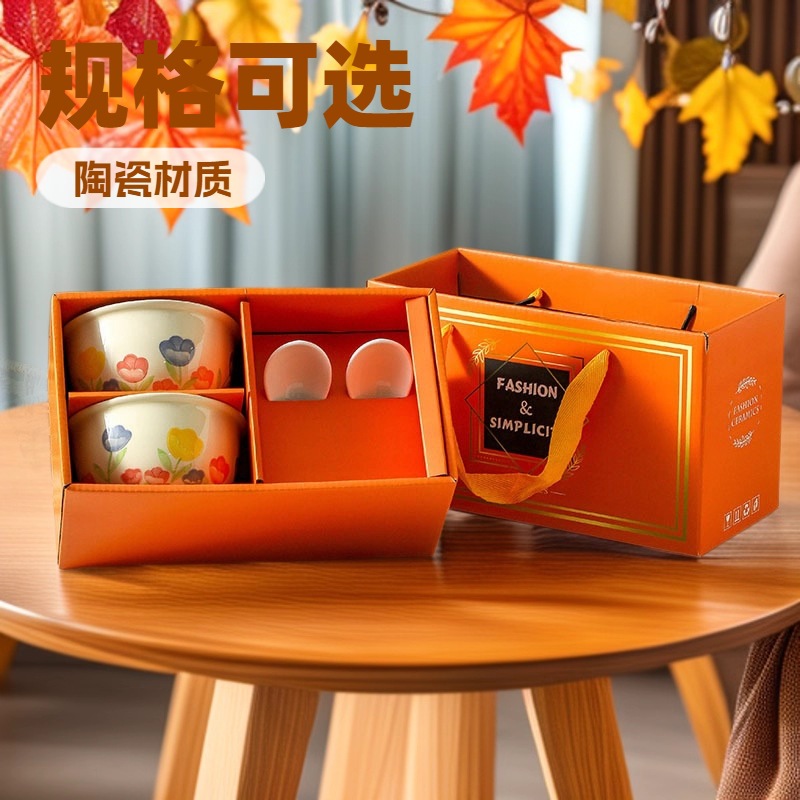 Tulipan platos de platos de cerámica cubierta de colores caja de regalo conjunto de regalos para el Día de la Madre