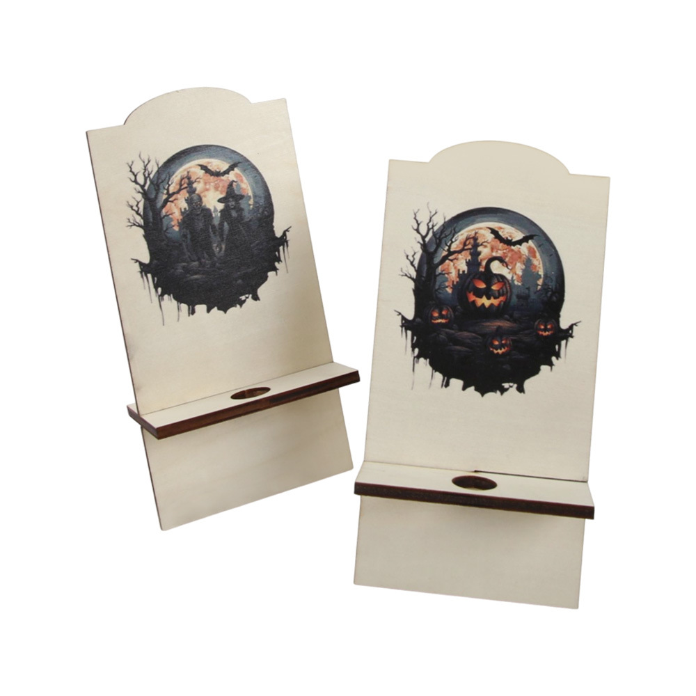 Holder de madera para teléfonos móviles de Halloween, marco de carga multipropósito desmontable, marco de soporte de escritorio plano para decoración del festival fantasma