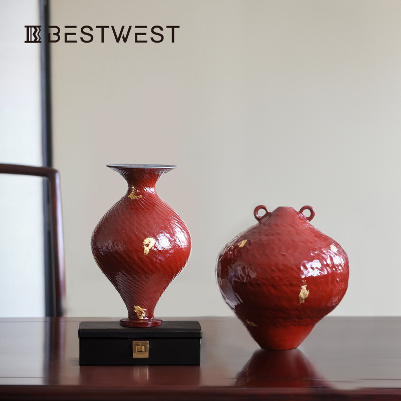 Best west陶磁器デザイナーの正規品陶磁器花瓶置物リビングルーム家庭用ソフト装飾品民宿花器|undefined