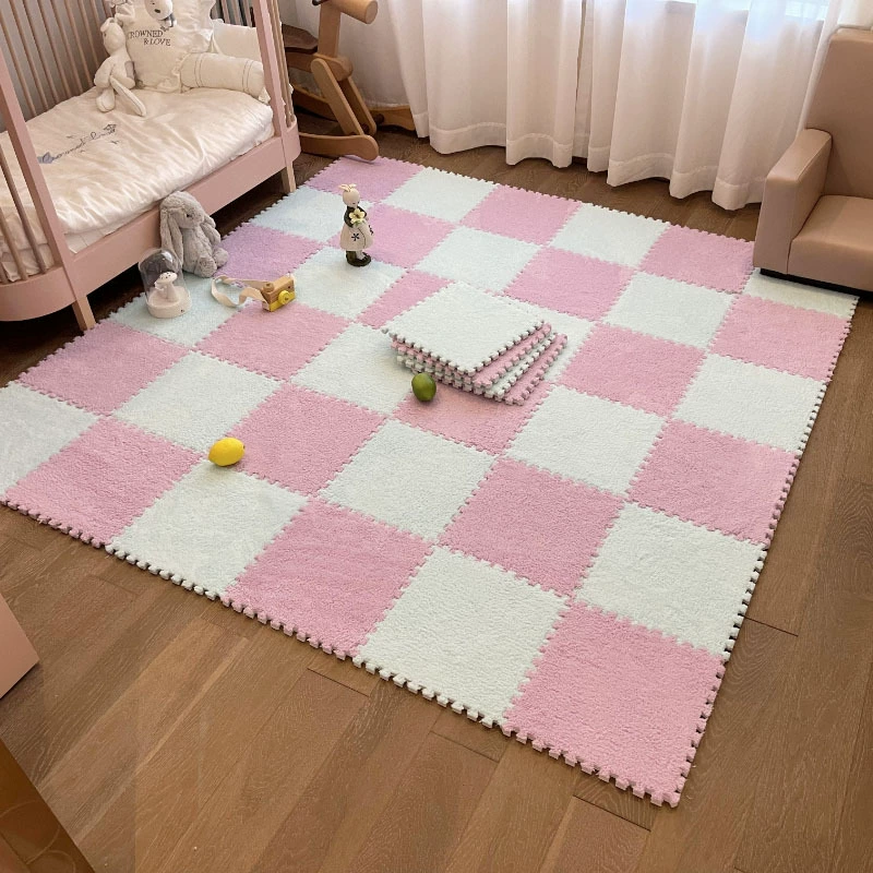 Sub-cut carpet, bedroom bedside blanket, large-area children's foam floor mat, plush, stain-resistant, fully spliced
