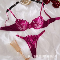 Y対外貿易工場のセクシーなセクシーなセクシーな下着のスーツの刺繍の超薄い透視レースの純粋な趣味の下着の多色