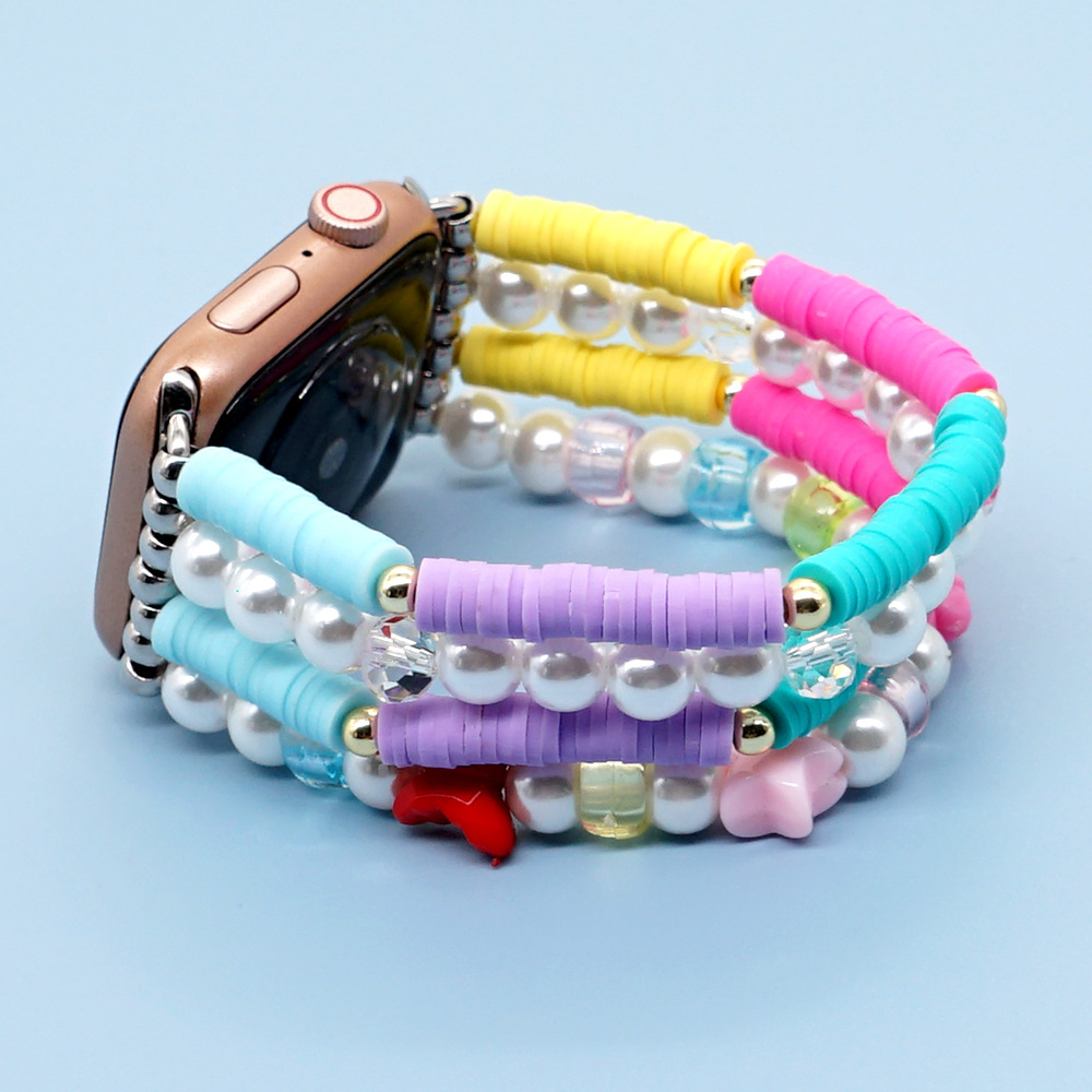 80g Weight soft clay Material Geometry Pattern Ethnic Style Style Bohemian Style Polymer Clay Imitation Pearl Beaded Watch Band Suitable For Watch 1