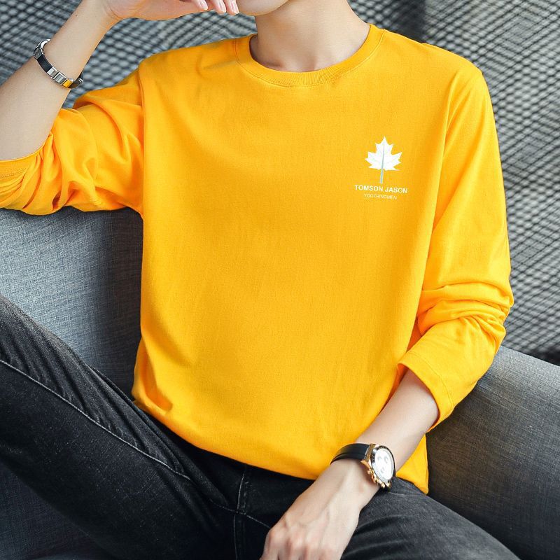 Long sleeve T-shirt men's yellow top clothes fashionable brand trendy loose inner wear plus size bottoming shirt round neck autumn clothes Long sleeve T-shirt men's yellow top clothes fashionable brand trendy loose inner wear plus size bottoming shirt round neck autumn clothes
