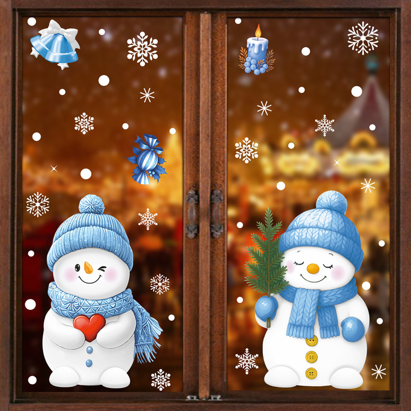 新しいクロスボーダークリスマス装飾クリエイティブベルギフトボックススノーフレーク静電ステッカーキャンディ雪だるまガラスステッカー|undefined