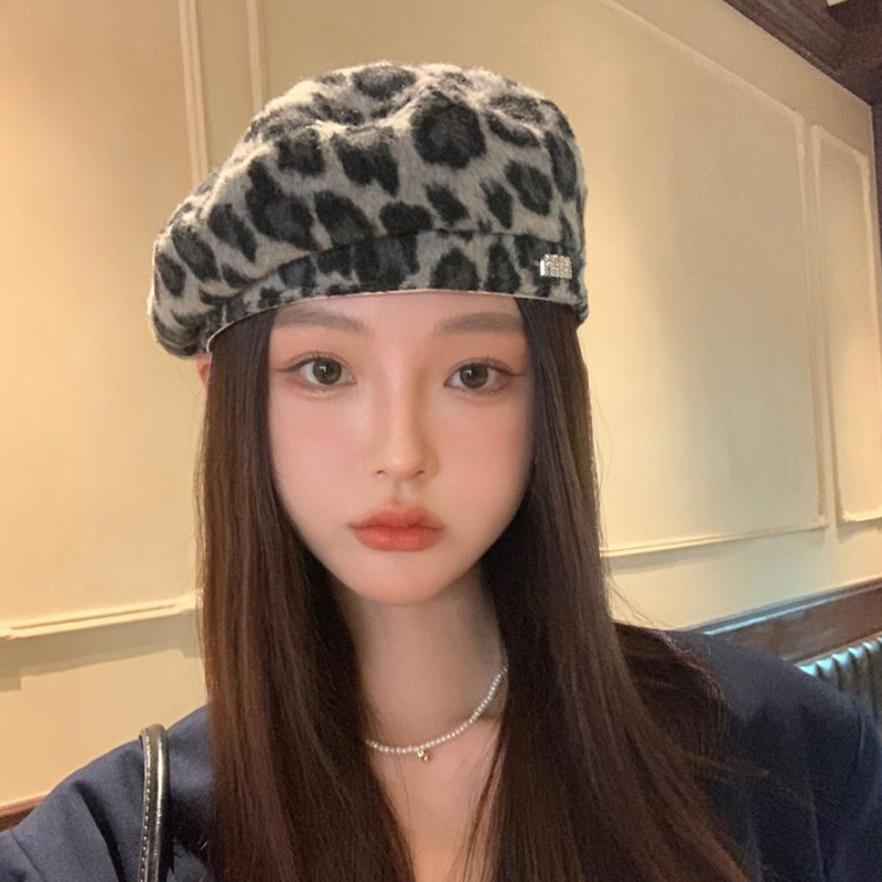 豹纹贝雷帽子女秋冬季文艺复古秋冬八角帽网红个性百搭画家报童帽|undefined
