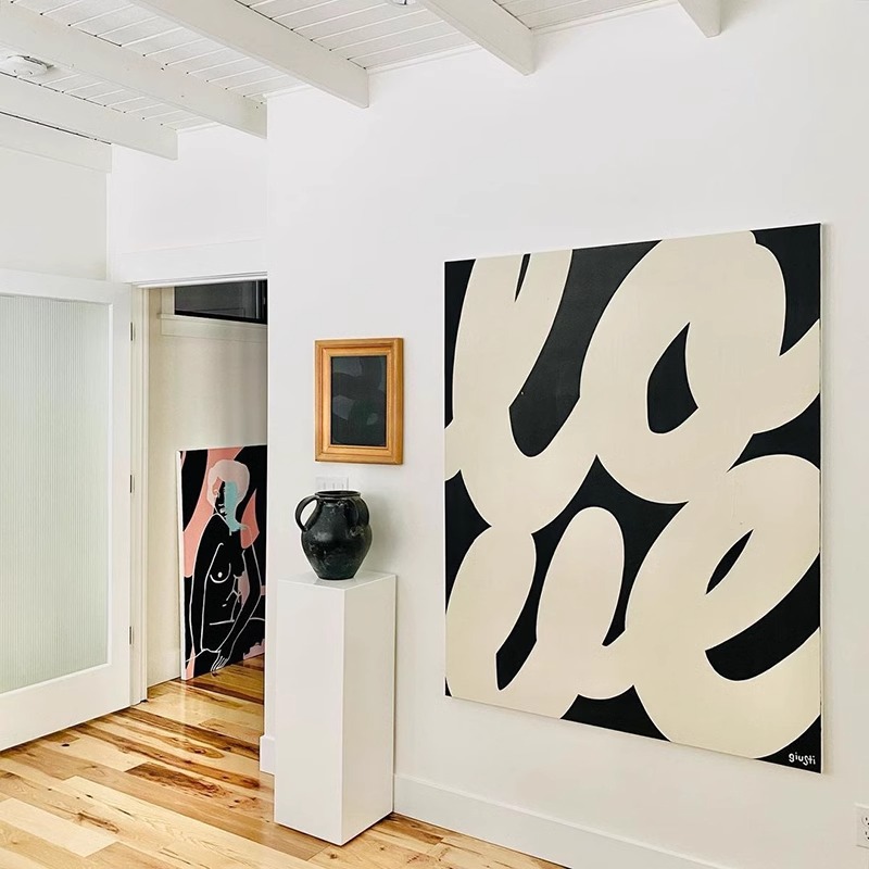 Frameless Painting Modern Minimalist Abstract Decorative Painting Niche Creative Painting Living Room Black and White Cafe Homestay Art Hanging Painting