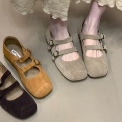 软皮版~方头浅口单鞋百搭平底2025秋季新款玛丽珍休闲通勤女鞋