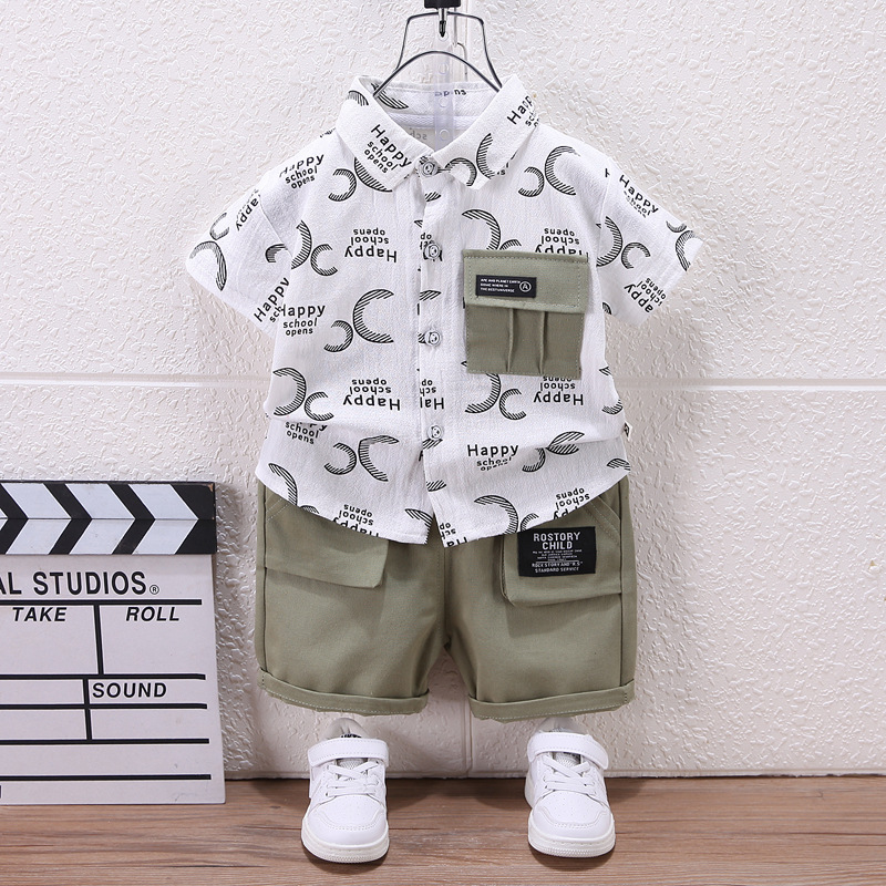Boys Casual Short-Sleeved Suit Summer Wear 2024 Summer Children's Baby Loose Shirt Two-Piece Set Customized Processing Trend