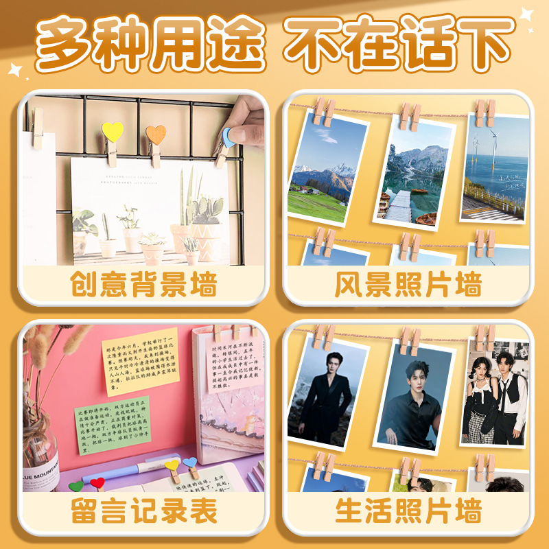 Fábrica al por mayor color de madera mano foto clip de madera de color 100 etiquetas de cuerda de cáñamo clip de madera