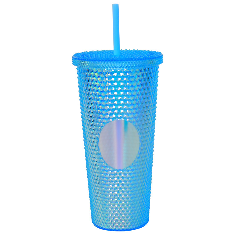 プラスチックカップ新型二重クリエイティブグラデーションマーメイドテールストローカップドリアンカップメッキカラースパンコールカップ|undefined