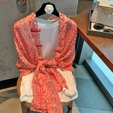 盘扣几何波浪搭配披肩时尚个性百搭户外度假围巾防晒民族风披肩女