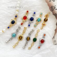 保色铜镀真金天然玛瑙青金石松石元宝扣收尾扣DIY珍珠项链连接扣