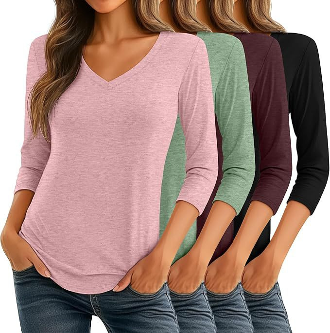 25亚马逊跨境春季3d数码印花V领长袖宽松女士T恤打底衫套3D印花