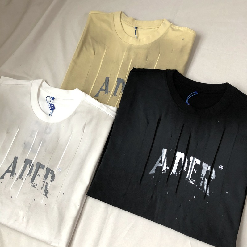 ADER夏季新款 韩国街头潮牌水洗喷墨脏点涂鸦字母男女宽松短袖T恤