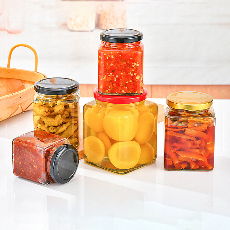 厂家批发方形多功能蜂蜜酱菜辣椒酱柠檬酱果酱黄桃专用瓶玻璃空瓶