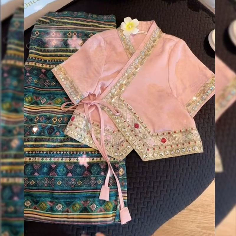 Этническая одежда Dai для детей, новый стильный костюм этнического Юньнани Xishuangbanna, тайская одежда, танцевальный комплект фестиваля Сонгкран.