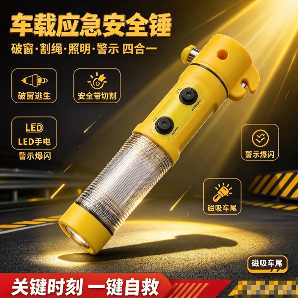 汽车救生安全锤自带LED灯破窗求生户外工具四合一 车载应急逃生锤 灯饰照明厂家批发实拍高清图