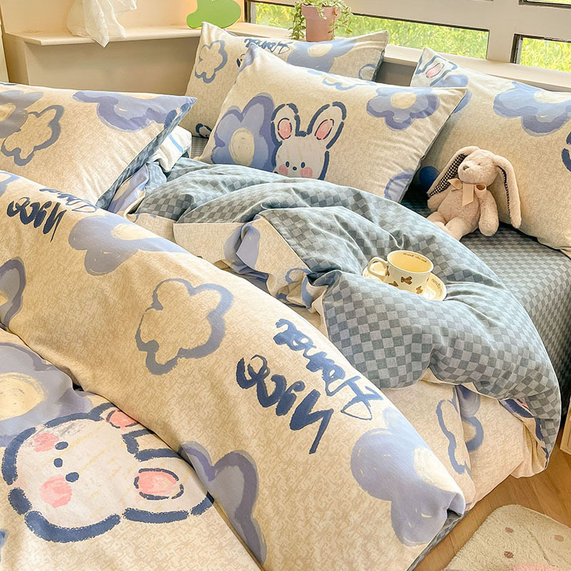 Ins純綿は厚めに毛を磨いてベッドの上の四つのセットの小さい花の秋冬の純綿のシーツの布団カバーの3 4セットを作ります。|undefined