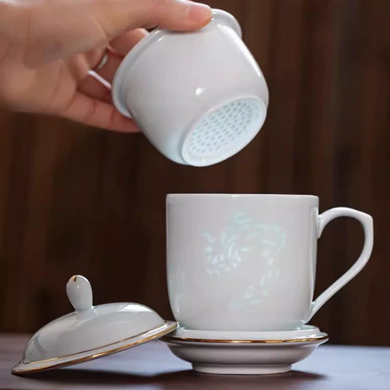 Высококачественная чайная чашка из костяного фарфора Jingdezhen с золотыми драконом и фениксом Chengxiang фильтр чайная чашка свадебная сувенирная чашка
