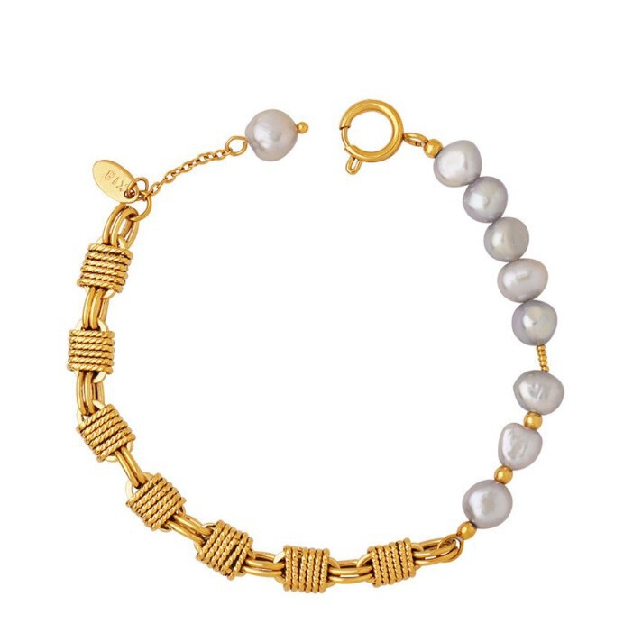Cross-Border Hot-Selling Ins-Style Cable Chain with Gray Freshwater Pearl Bracelet Creative Hand Jewelry Gift Wholesale