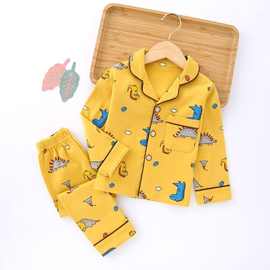 春秋儿童睡衣100%纯棉男女童家居服卡通印花休闲开衫长袖小孩套装