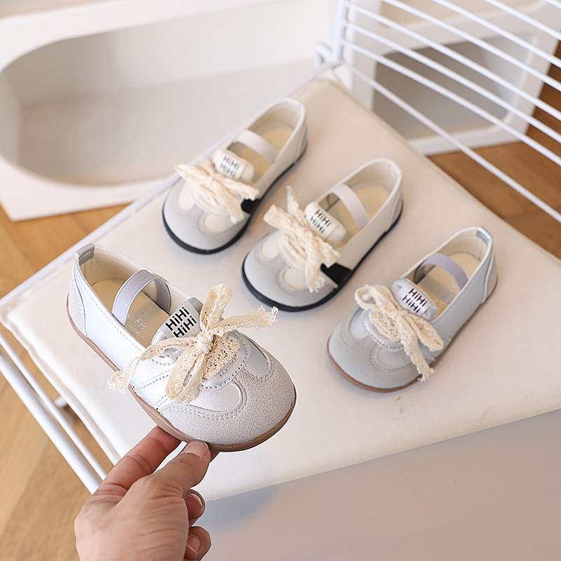 2025 Spring New Children's Shoes Girls Casual Shoes Korean Style Children's Shoes Lace Bow Children's Moral Training Shoes