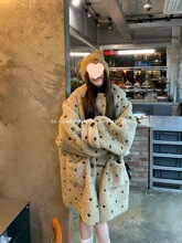 奶茶波点连帽羊羔毛上衣宽松慵懒秋冬毛毛外套外套女