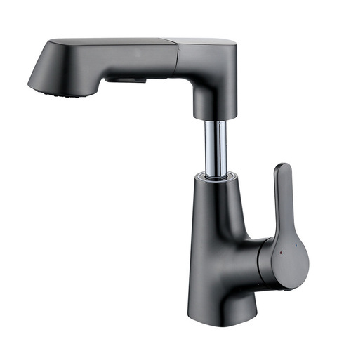 Internet celebrity gun gray basin hot and cold faucet bathroom wash basin wash basin pull-out lifting basin mixing valve