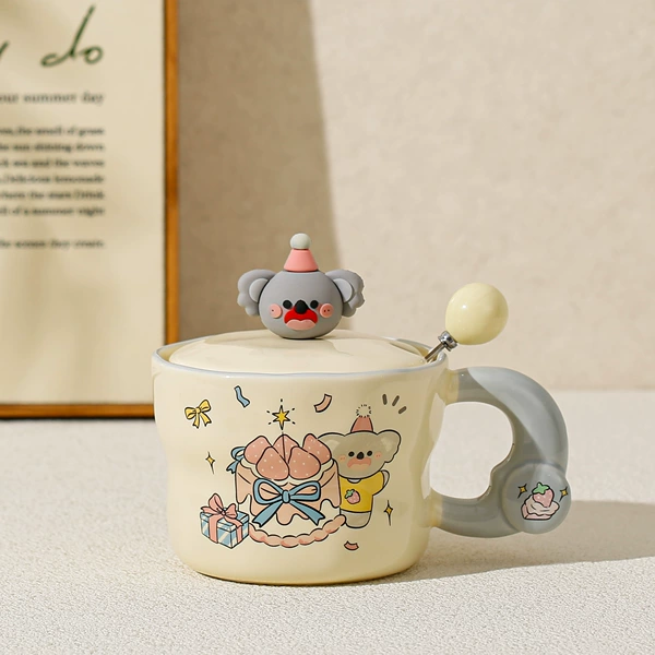 Gray koala (cake style) cup + lid + spoon