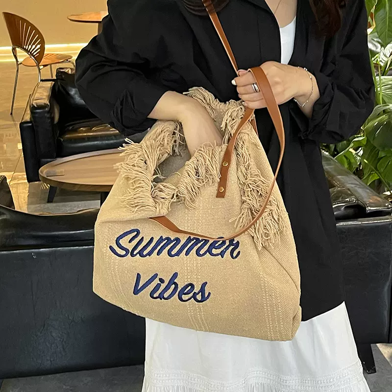 2025仙女包包女新款韩国流苏手提购物袋复古刺绣托特包单肩包