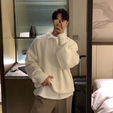 日系慵懒风Polo领毛线衣男美式复古纯色高级感oversize内搭针织衫