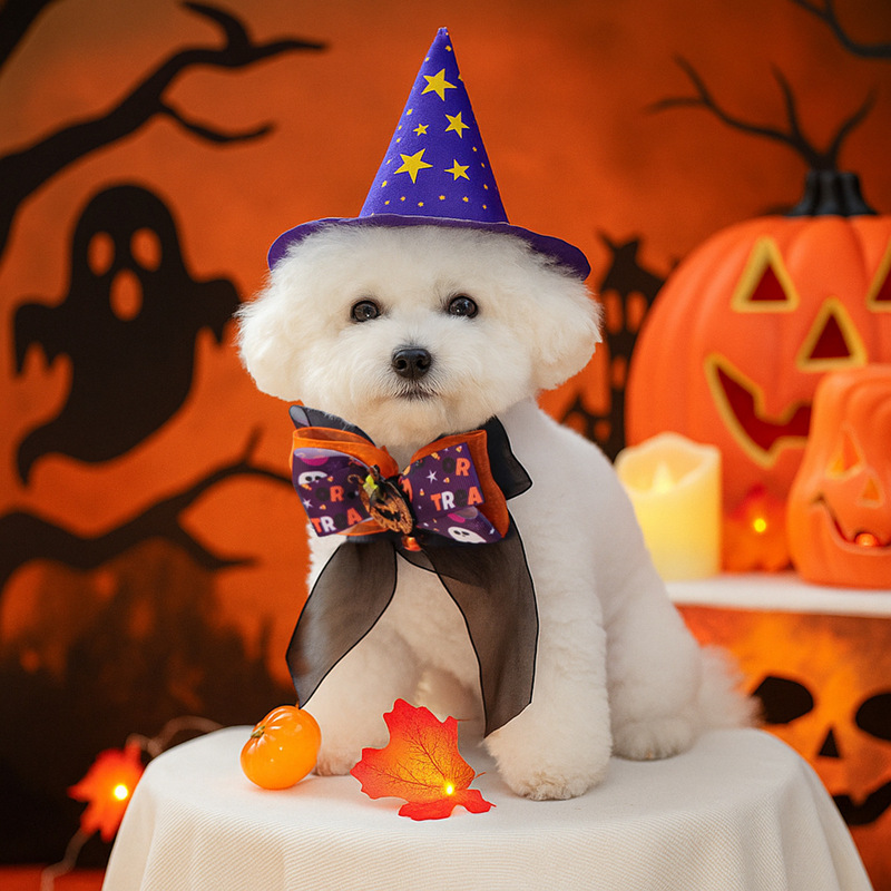 2025 秋と冬ハロウィンペット新製品アクセサリーネックウォーマーかわいい子犬と子猫ハロウィンカボチャヘッドネックウォーマー|undefined