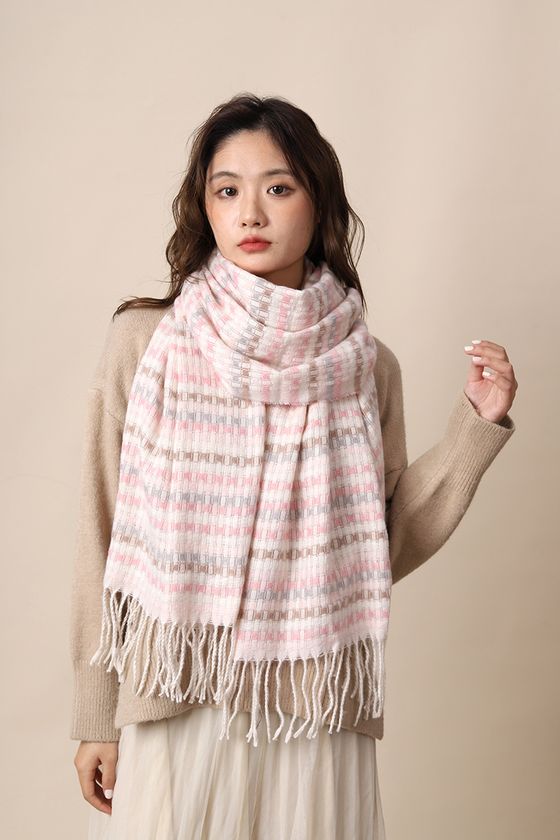 Elegant woven style cashmere 2024 new plaid women's winter Korean version versatile white student scarf_voghion.com