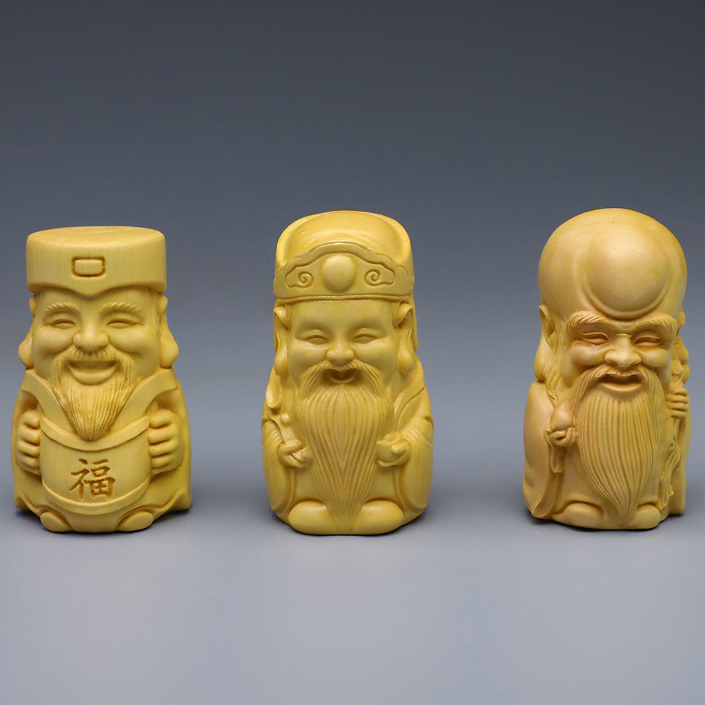 黃楊木雕Q版迷你福祿壽佛像套裝雕刻家居風水招財工藝品擺件批發