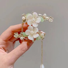 古風白玉蘭流蘇ヘアピン 女性用 前髪・サイドヘア・前髪を整えるヘアクリップ 後頭部の半分に結ぶヘアピン レトロなヘアアクセサリー