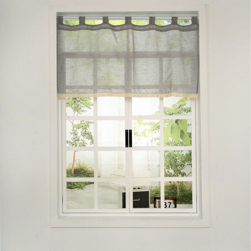 Plain Gray Japanese-Style Half Curtain, Vintage Linen, Simple No-Drill Cabinet Curtain, Minimalist Style Window Curtain for Kitchen Cabinets